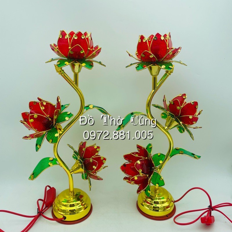 Đèn thờ cánh nhựa 3 bông hoa sen