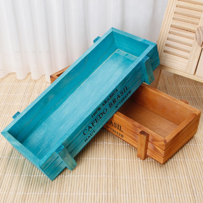 Chậu Gỗ Trồng Cây Hình Chữ Nhật Phong Cách Vintage