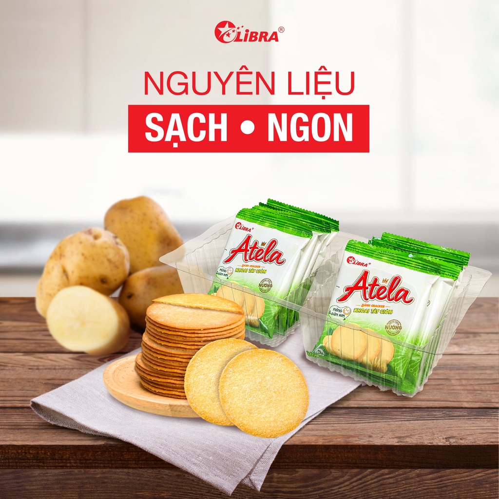 Bánh cracker khoai tây LIBRA đồ ăn vặt dinh dưỡng snack potato mặn giòn bánh Atela lễ tết hộp 150gr