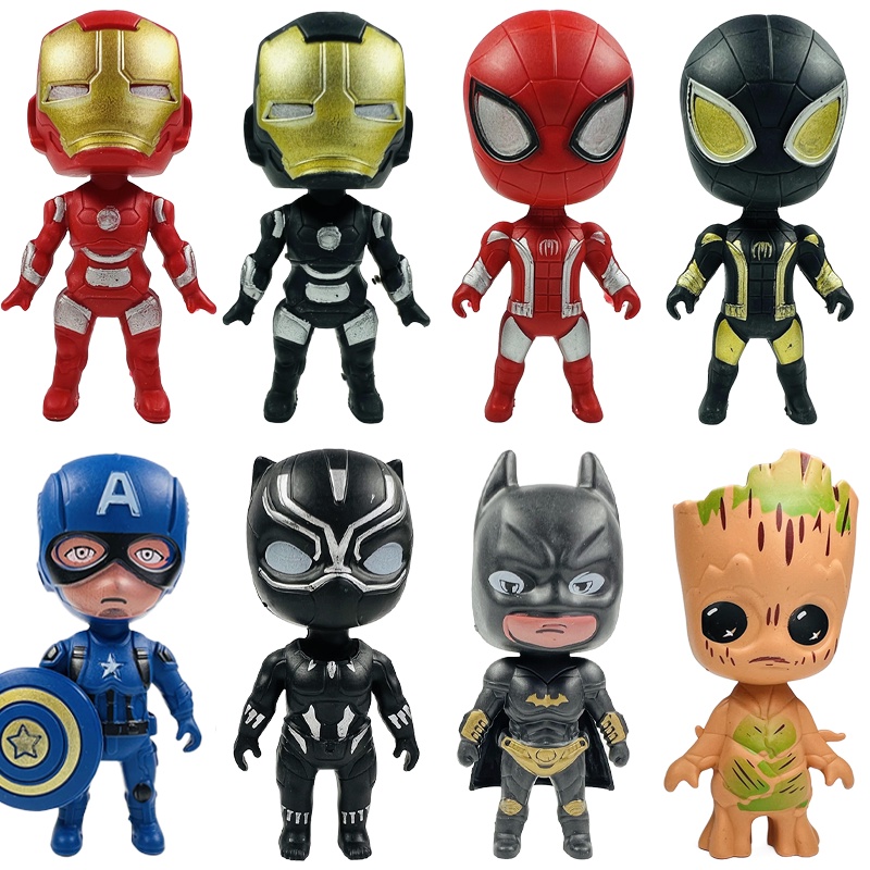 Marvel Anh hùng 8CM Avengers Biệt đội siêu anh hùng Mô Hình Nhân Vật -Spider Man,Iron Man,Captain America, Black Panther, Batman & Groot