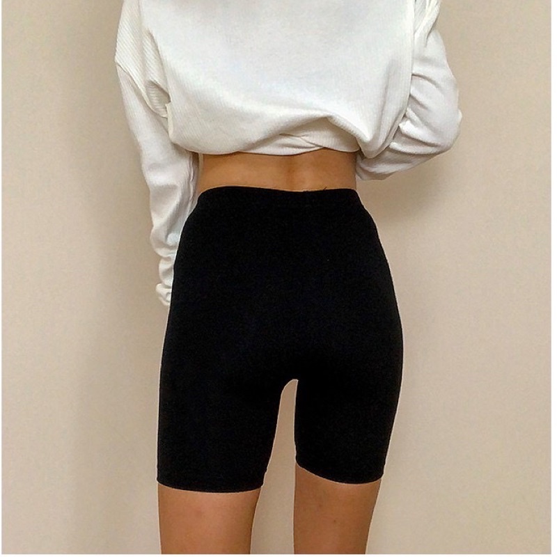 Quần legging nữ nâng mông lưng cạp cao vải thun dày dặn đùi ngố lửng ôm body bó mặc nhà tập gym yoga