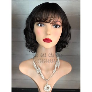 Tóc bộ xoăn ngắn trung niên 30cm nâu đen