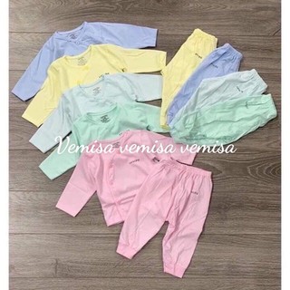 Bộ sơ sinh cotton UNCHI Xuân hè dài tay quần đáp đũng cho bé 3-9kg