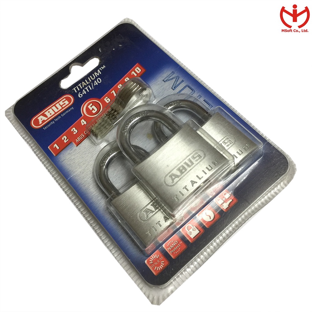 [Hỏa tốc HCM] Bộ 3 ổ khóa ABUS 64TI/40 Triples bằng Titalium 40mm dùng chung 4 chìa - MSOFT