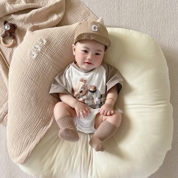 Áo Liền Quần Tam Giác In Họa Tiết Gấu Dễ Thương Thời Trang Mùa Hè Cho Bé Sơ Sinh