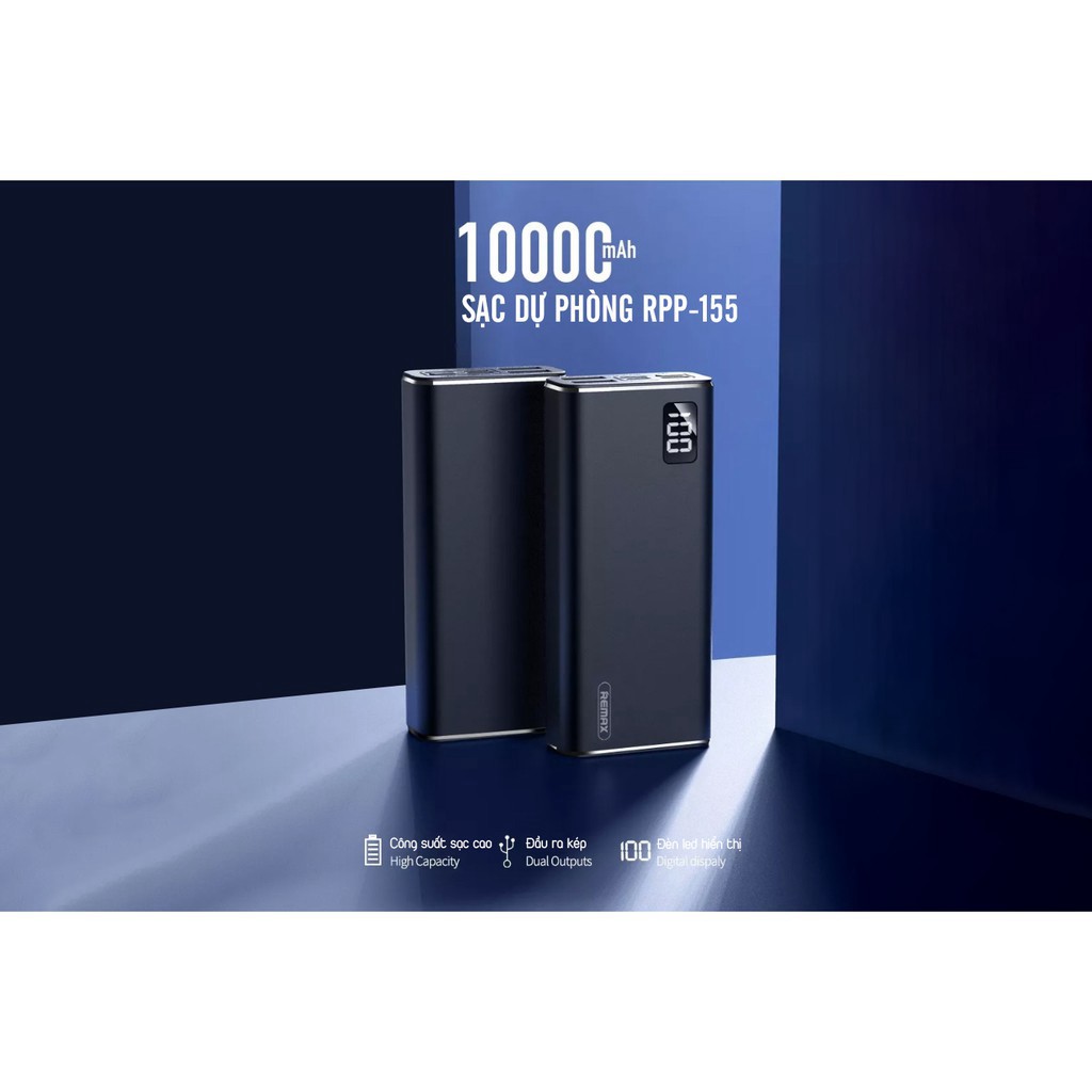 Sạc dự phòng Remax 10000mAh RPP-155 tiện lợi nhiều cổng sạc cho samsung, Iphone, Ipad