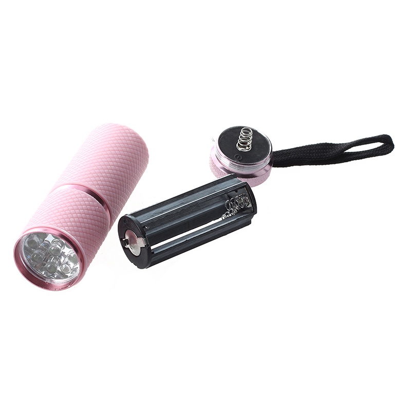 Đèn pin 9 bóng LED mini vỏ cao su màu hồng
