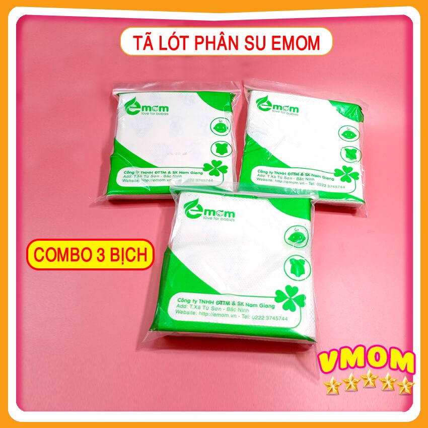 Combo 3 Gói Giấy Lót Phân Su EMOM, Siêu Chống Thấm, Ngăn Ngừa Hăm Tã, Dày Dặn