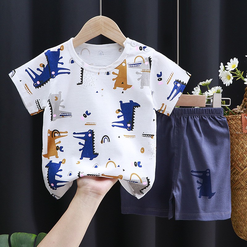 Bộ Áo Thun Ngắn Tay + Quần Short 100% Cotton Thoáng Khí Thời Trang Mùa Hè Hàn Quốc Dành Cho Bé
