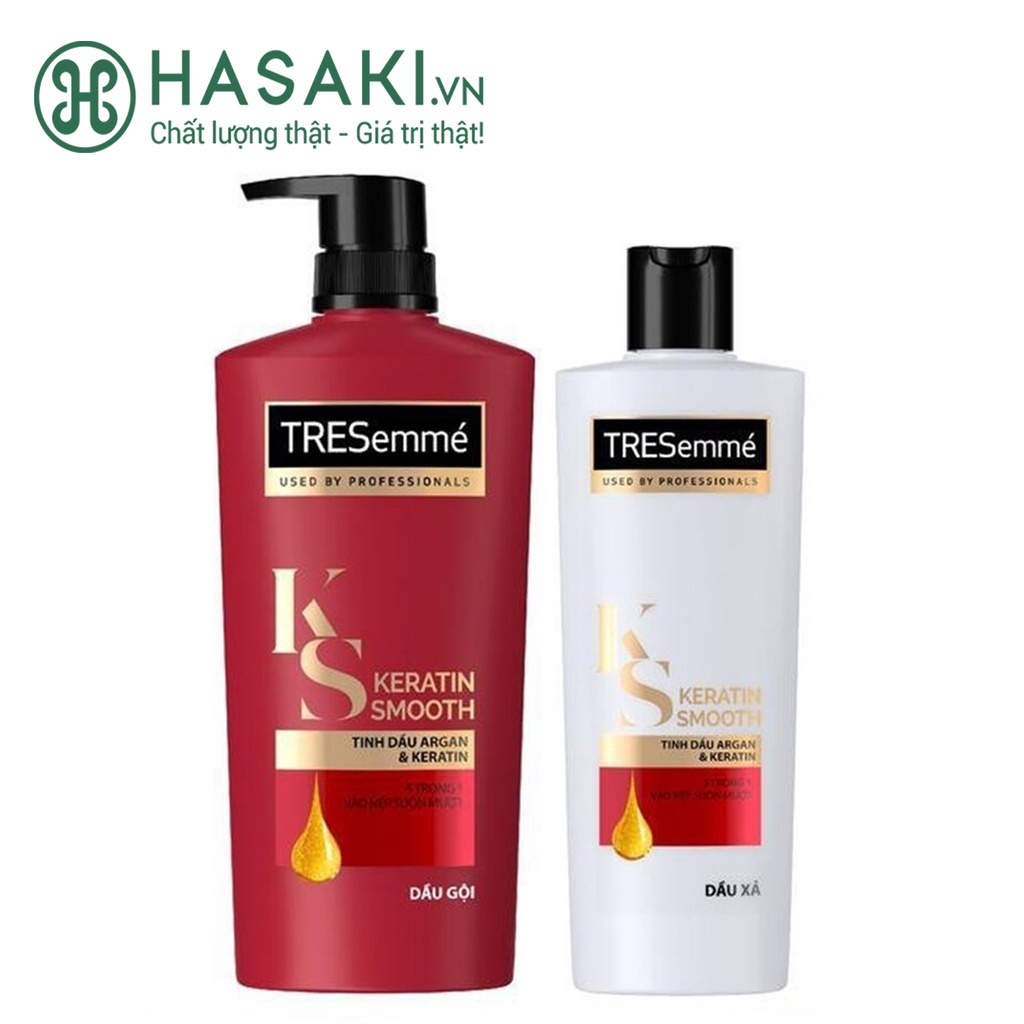 Combo TRESemmé Keratin Smooth Vào Nếp Mượt Mà: Dầu Gội 640g + Dầu Xả 340g