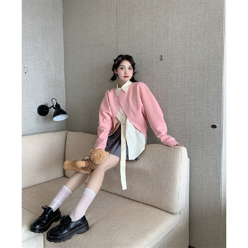 IMAODOUÁo Sweater Tay Dài Vạt Chéo + Áo Sơ Mi Tay Dài Thời Trang Mùa Thu 2023 Cho Nữ 2023