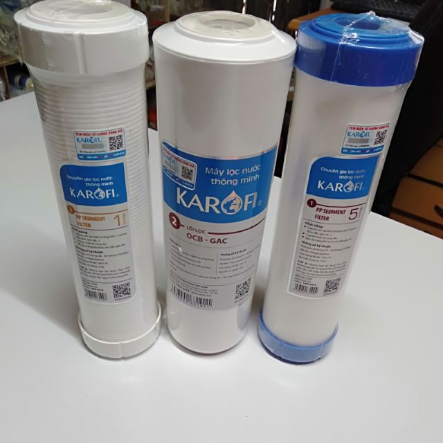 Bộ lõi lọc 123 karofi dành cho máy lọc nước RO ( các loại máy lọc RO đều dùng được trừ máy housing)