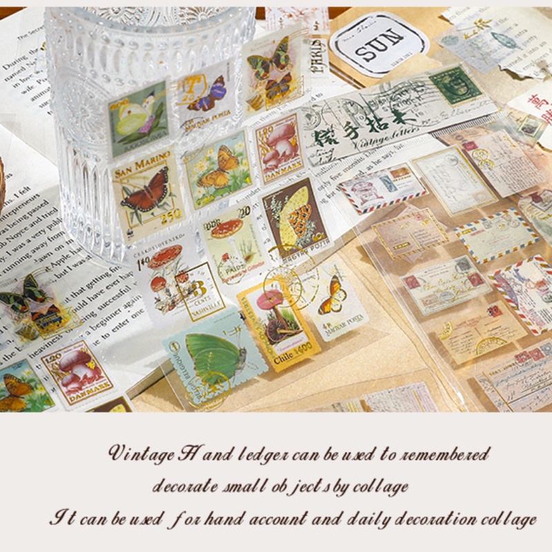 Set 24 miếng dán RUIXIANG trang trí phong bì bằng PVC chống thấm nước họa tiết bướm cổ điển