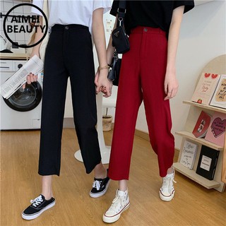 Quần Dài Lưng Cao Màu Đỏ Thời Trang Cho Nữ