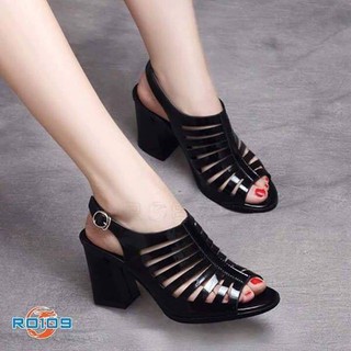 Giày sandal nữ cao gót đế cao 7cm màu đen