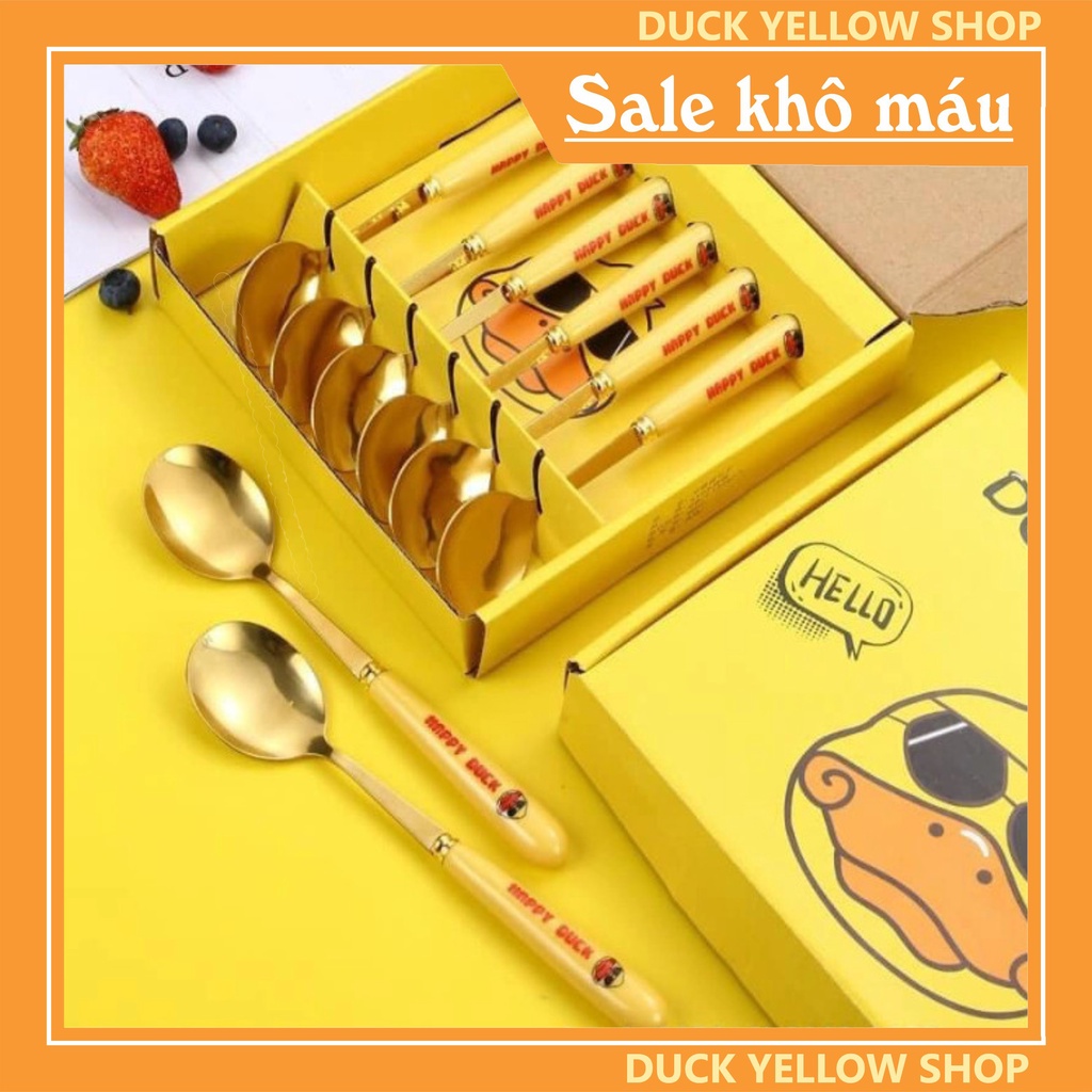 Bộ 6 Thìa Dĩa Inox Con Vịt Vàng Ngộ Nghĩnh Dễ Thương