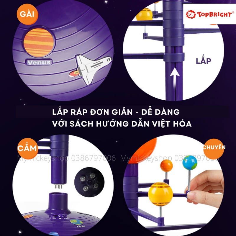 Bộ đồ chơi mô hình lắp ráp 3D Topbright khoa học hệ mặt trời diy steam âm thanh chiếu bóng pin Science Can Solar System