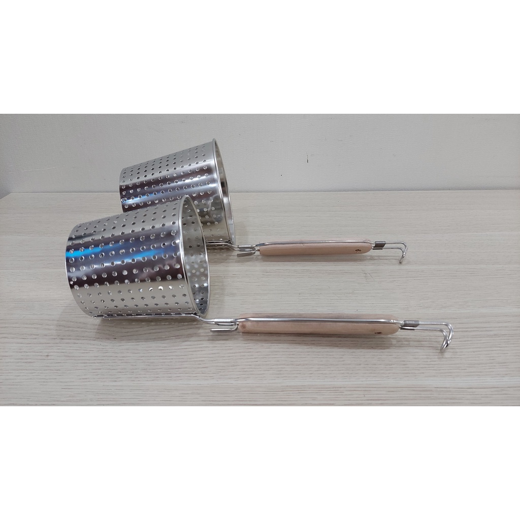 Vợt trụng inox tay cầm gỗ 12cm 14cm