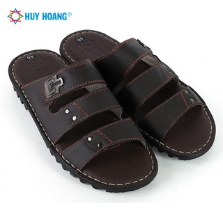 Dép nam da bò 3 quai huy hoàng màu nâu ls7779