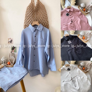 SET sơ mi kèm chân váy ngắn đũi xước basic (ảnh thật kèm video)