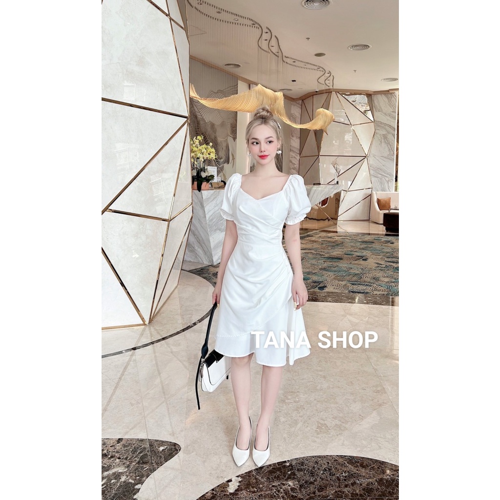 Đầm dự tiệc TANA Đầm trắng đắp chéo cổ tim xếp ly eo form dáng trẻ trung, xếp ly điệu đà phù hợp mặc đi tiệc D0460 | BigBuy360 - bigbuy360.vn