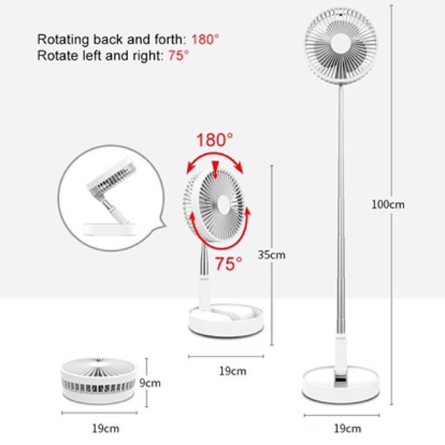 Pin khủng 7200mah Quạt sạc tích điện đa năng gập , chỉnh 3 tốc độ, độ cao thấp tuỳ ý mang đi du lịch