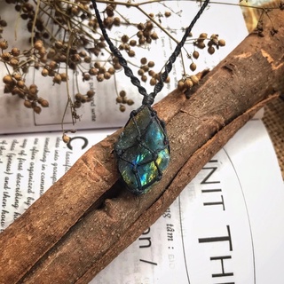 Vòng cổ macrame Labradorite hắc nguyệt quang dây rút điều chỉnh dài ngắn