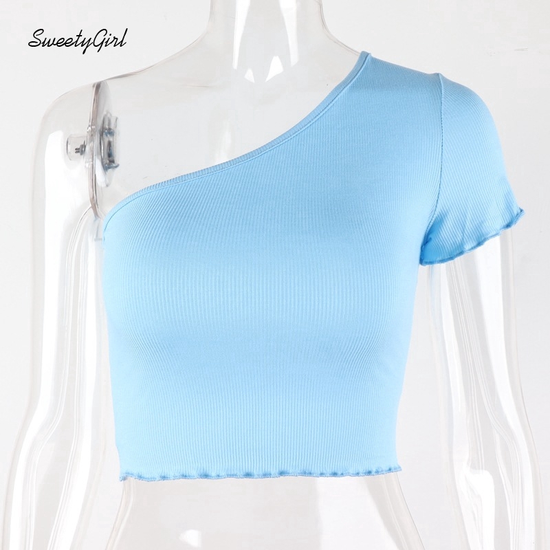 Áo Croptop Lệch Vai Màu Trơn Thời Trang Cho Nữ