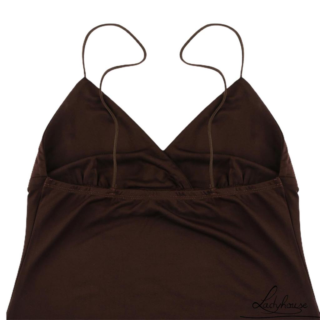 Đầm Ngắn Ôm Dáng Hai Dây Cổ Chữ V Hở Lưng Màu Sắc Trơn Dành Cho Nữ