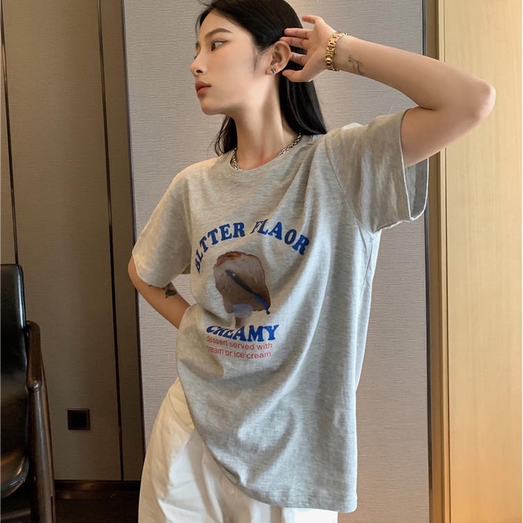 Áo Thun Hàn Quốc Dáng Rộng Ngắn Tay In Chữ 50605