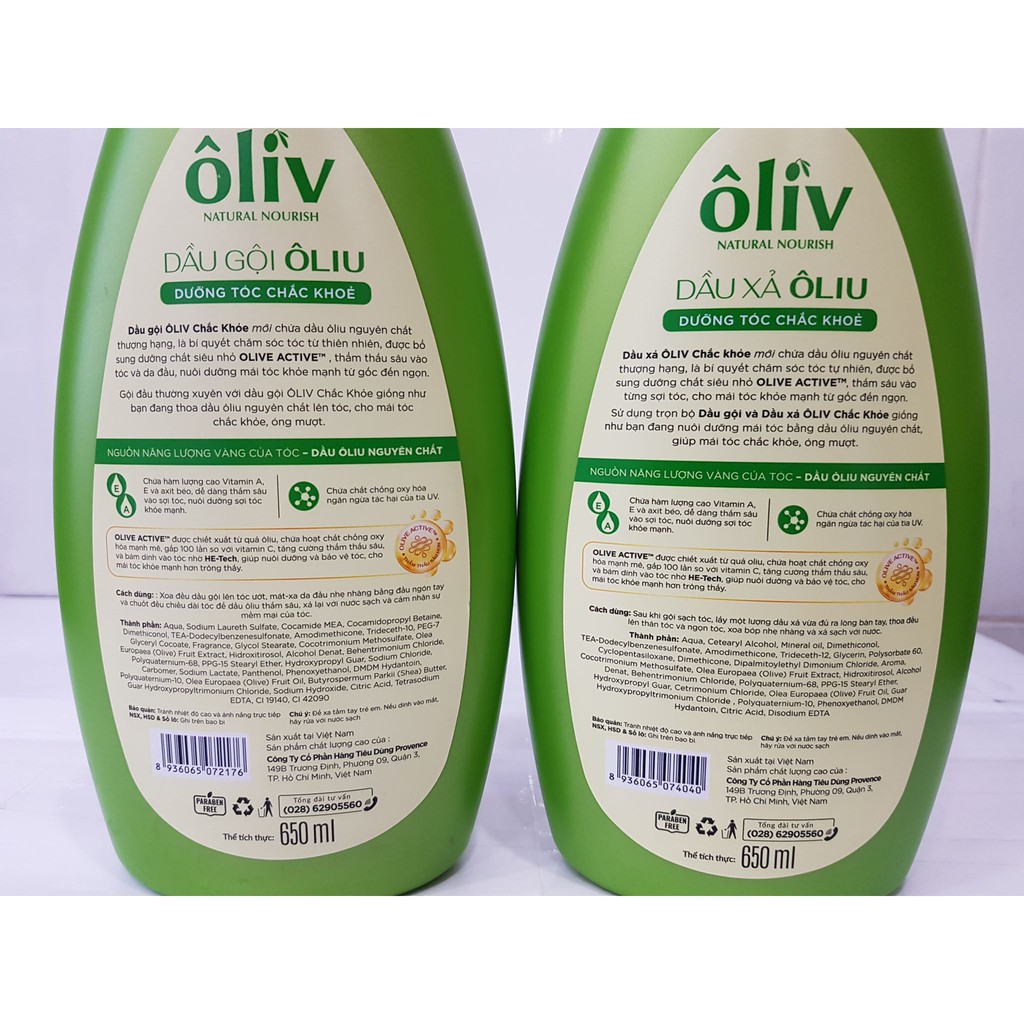 Dầu Gội Dầu Xả Oliv PURITE PROVENCE 650ml