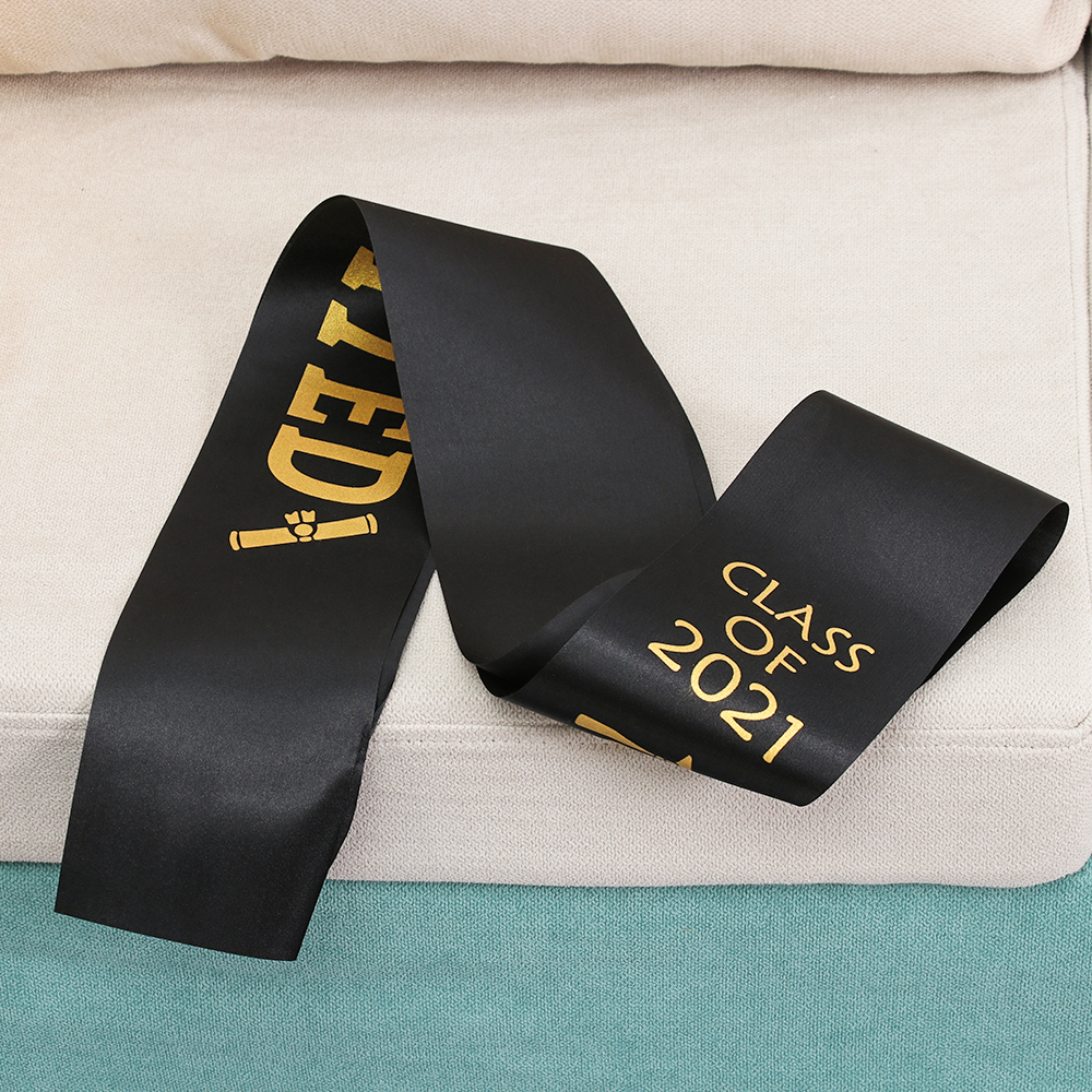 Dây đai satin mừng lễ tốt nghiệp 2021 trang trí hình chữ cái đính kim tuyến lấp lánh