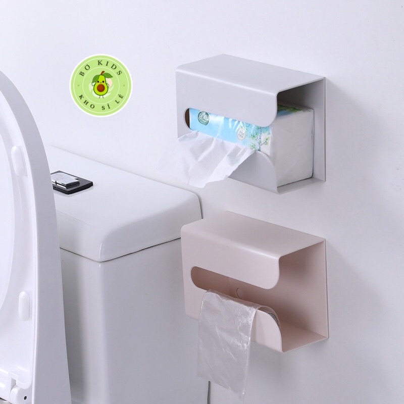Hộp Đựng Khăn Giấy Dán Tường Nhà Tắm Nhà Bếp, Bàn Làm Việc Đựng Túi Rác Thông Minh ( Có Kèm Miếng Dán )