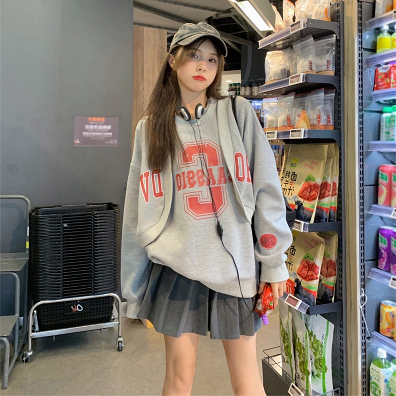 Áo thun nữ ZHELIHANGFEI giả hai lớp tay dài thời trang phong cách thể thao