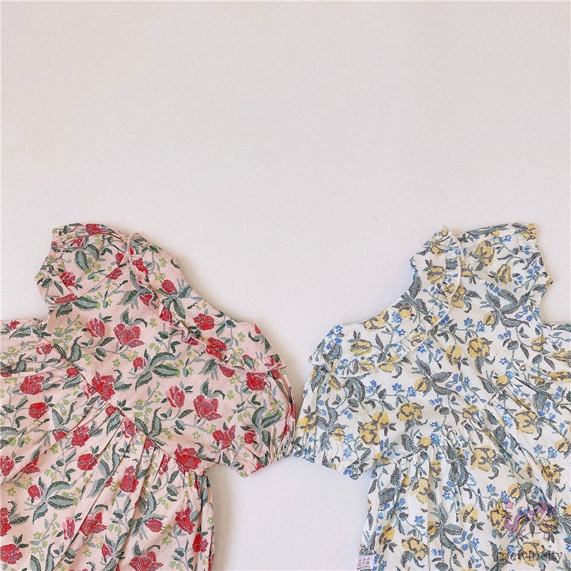 Đầm Tay Ngắn In Hoa Kèm Băng Đô Phong Cách Hàn Quốc Cho Bé Gái