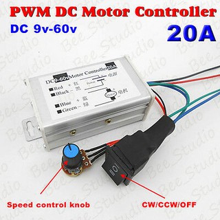 Mạch điều tốc động cơ PWM DC 9V - 60V 20A vỏ nhôm có công tắc đổi chiều điều khiển tốc độ motor