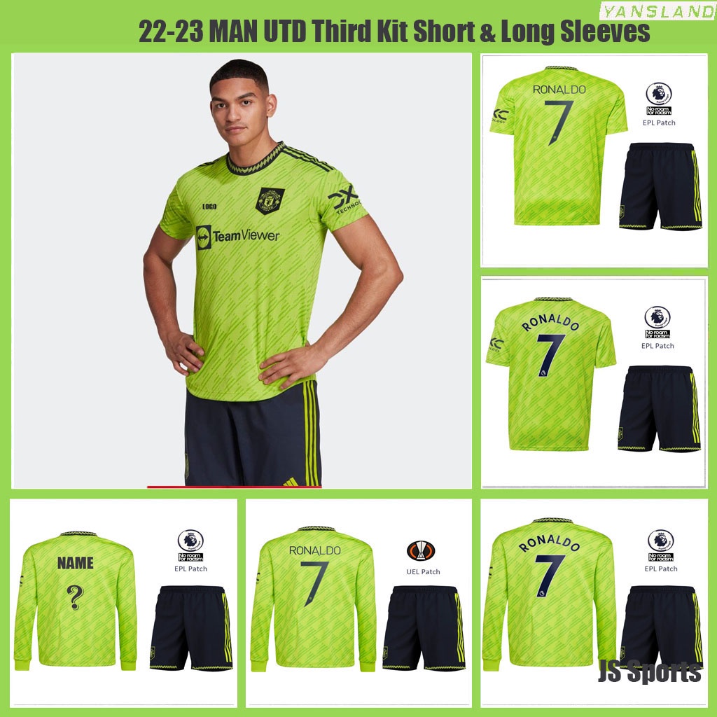 Áo Bóng Đá Dài Tay 22 / 23 Manchester United Manchester United 3rd baju jersi C.Ronaldo CR7 EPL & UCL Patch