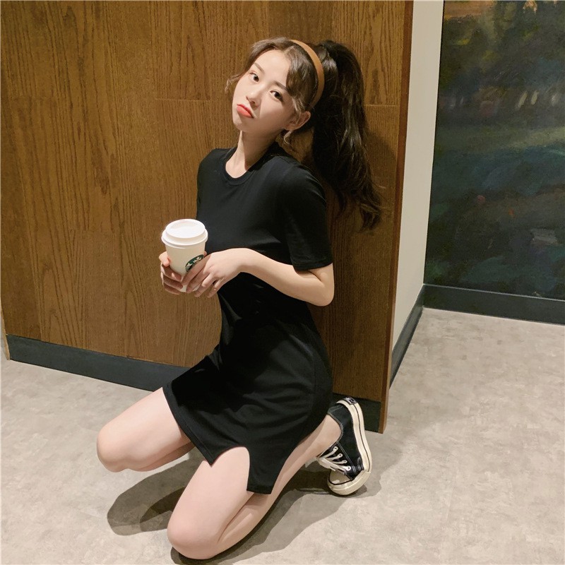 Váy Body xẻ tà tay ngắn xinh yêu - Đầm Thun nữ form ngắn | BigBuy360 - bigbuy360.vn