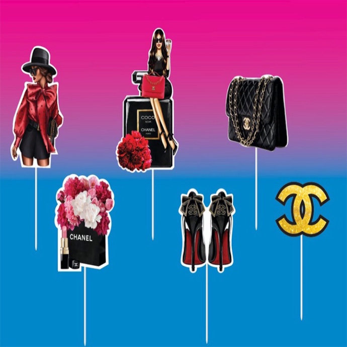 đồ cắm bánh kem bánh sinh nhật ,set cắm cô gái chanel
