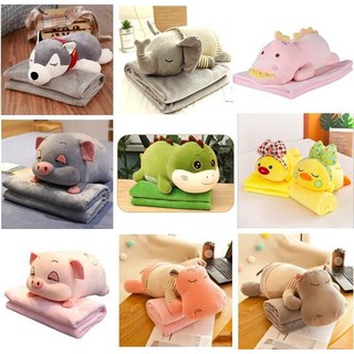 Bộ chăn gối văn phòng gấu bông khủng long, hà mã, heo xinh đáng yêu 2in1. chăn gối gấu bông đẹp - tiệm mẹ Gấu