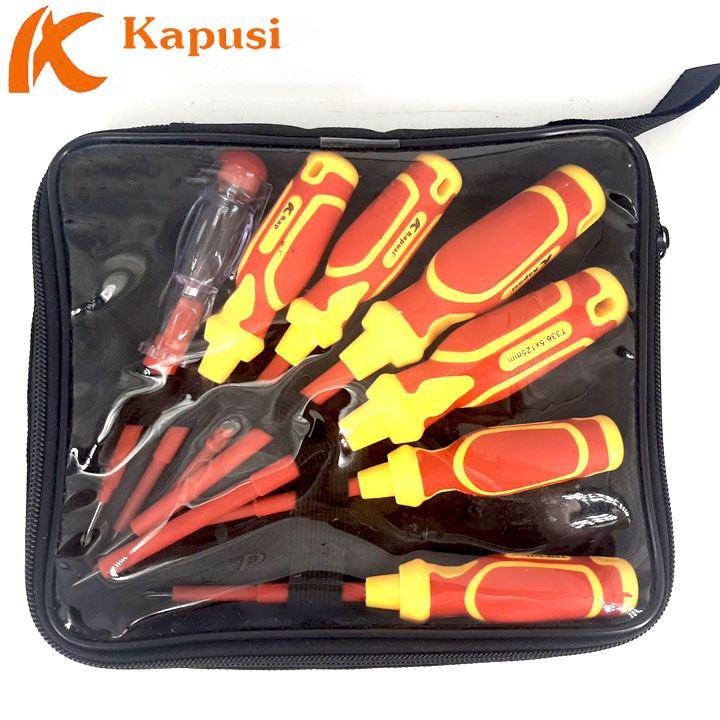 Bộ tô vít cách điện 1000V gồm 7 cây hãng Kapusi Nhật Bản, Bảo hành 12 tháng, Đã kiểm định chất lượng, An toàn tuyệt đối