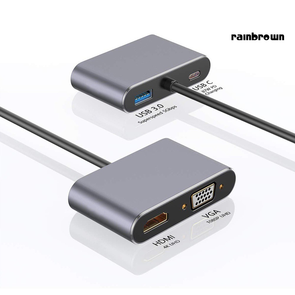 Hub Chuyển Đổi 4 Trong 1 Type-C Sang Hdmi 4k Vga USB 3.0 Tiện Dụng 