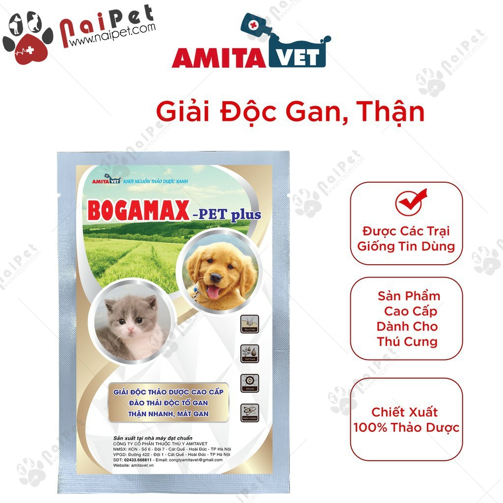 Bột Bổ Sung Giải Độc Đào Thải Độc Tố Cơ Thể Vật Nuôi Bogamax Pet Plus Amitavet 35g