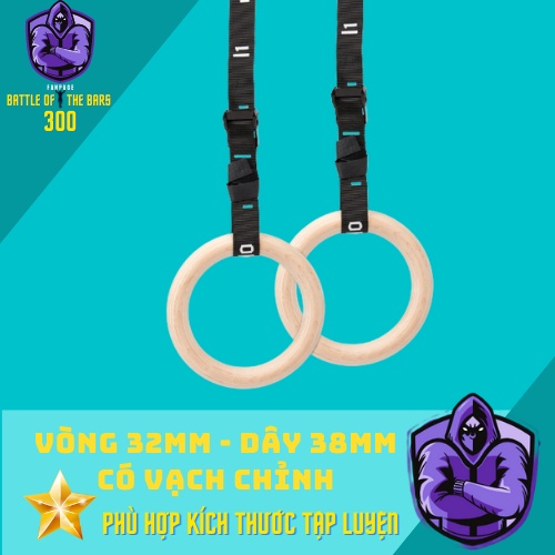 [GIÁ SIÊU RẺ] Rings - Vòng treo xà gỗ Bạch Dương 32mm kèm dây đánh số bản 38mm chuẩn Quốc Tế giá rẻ