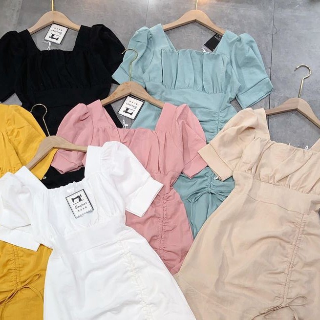 Váy cổ vuông nhăn rút dây đuôi cá mã 244(kèm video,ảnh thật) | BigBuy360 - bigbuy360.vn