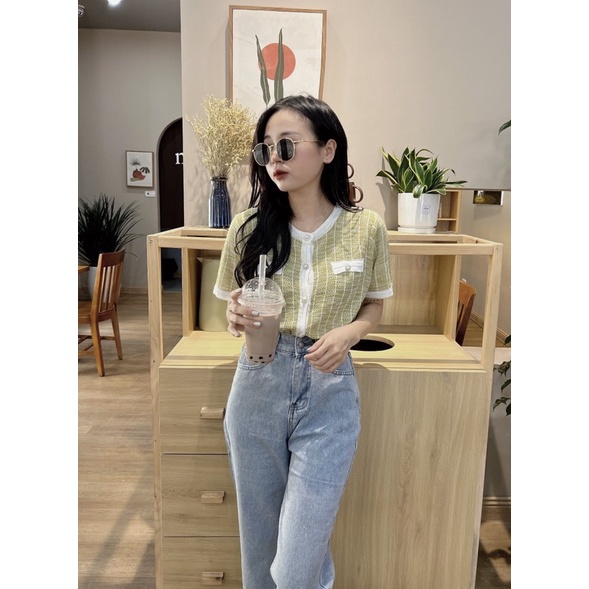 [Ảnh thật/Video]Cadigan ngắn tay 256 cúc nhọc hai bên Hàn Quốc loại 1 tone màu mát mắt Áo len mongtogi Quảng Châu