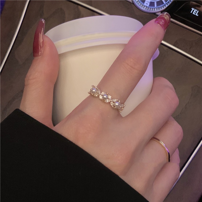 Nhẫn Hở Đính Ngọc Trai Zircon Đơn Giản Thời Trang