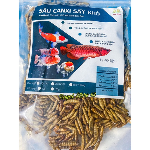 Sâu canxi sấy khô thức cho cá cảnh, chim, các loại Hai Sâu (100gram)