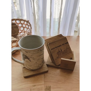 Đế lót ly làm từ gỗ khắc hình hoa văn sang trọng bền chắc, đế lót chống nóng - hình tròn/ hình vuông - đường kính 10 cm