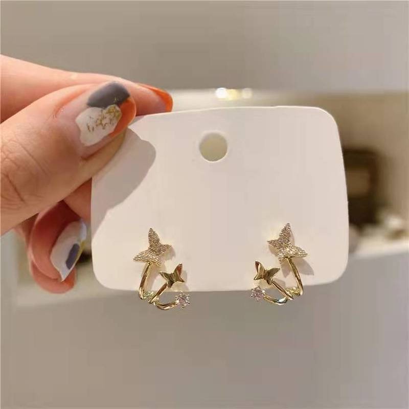 Khuyên tai MANYUE hình bướm đính đá zircon đơn giản thời trang phong cách Hàn Quốc cho nữ